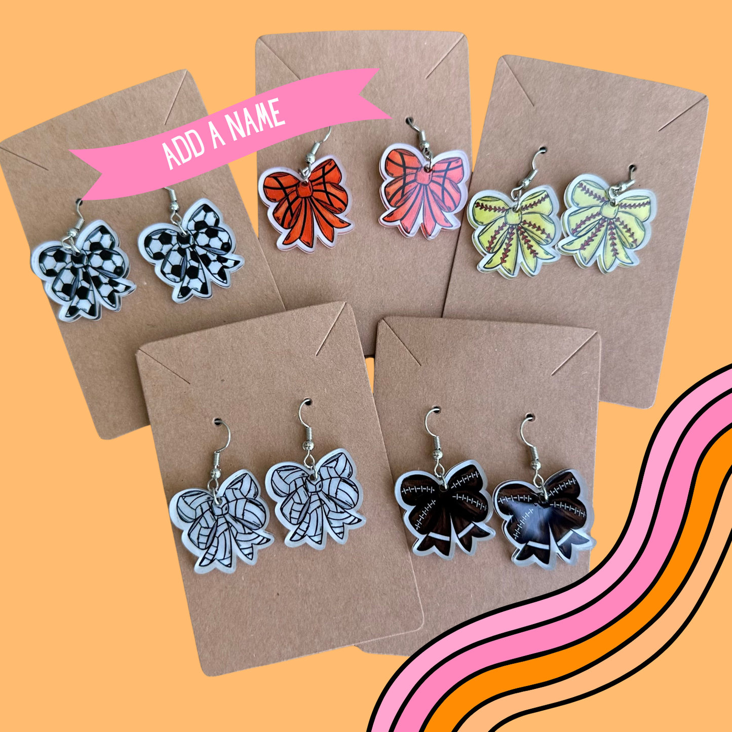 Bow earrings with a sport ball printed to the bow
