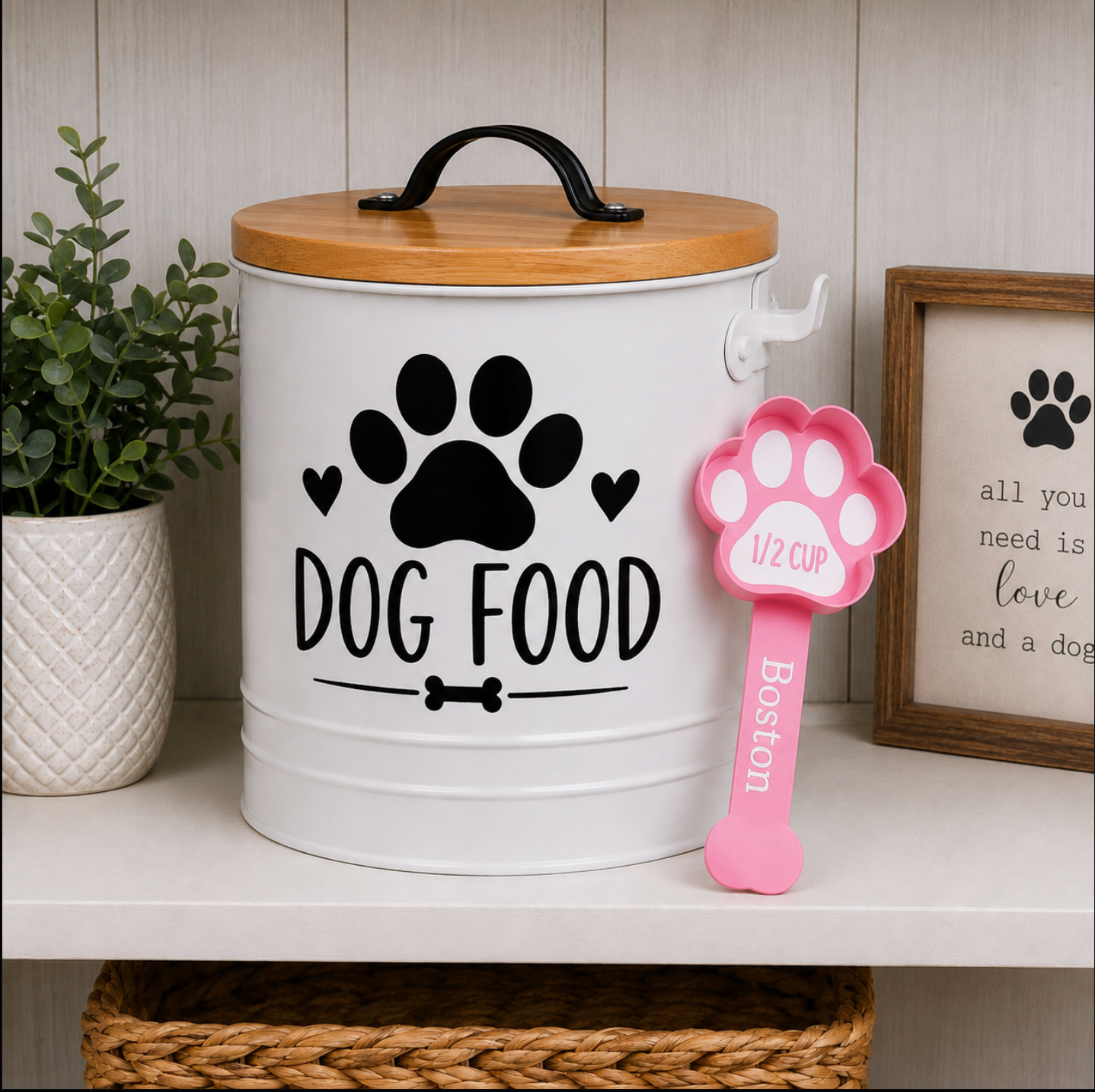 dog food scooper in pink