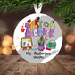 Personalized 'Art Teacher' Christmas ornament with colorful text and teacher's name on a Splash of grey background.