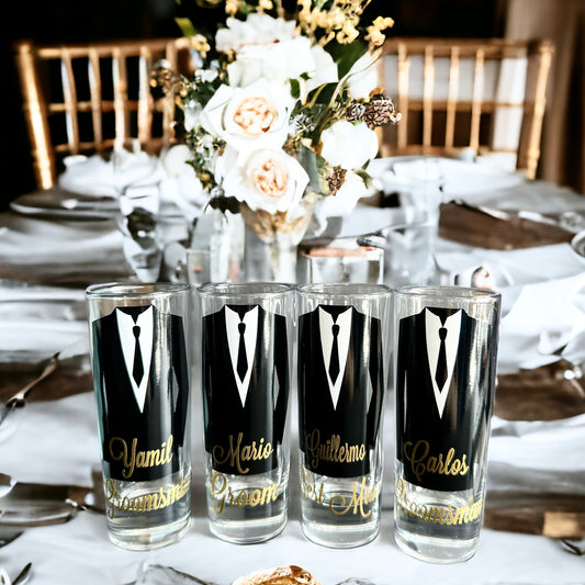These custom shot glasses show your appreciation for the wedding party and give everyone a great souvenir.