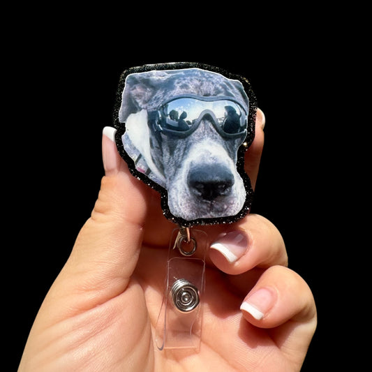 Custom Dog Badge, Dog with glasses