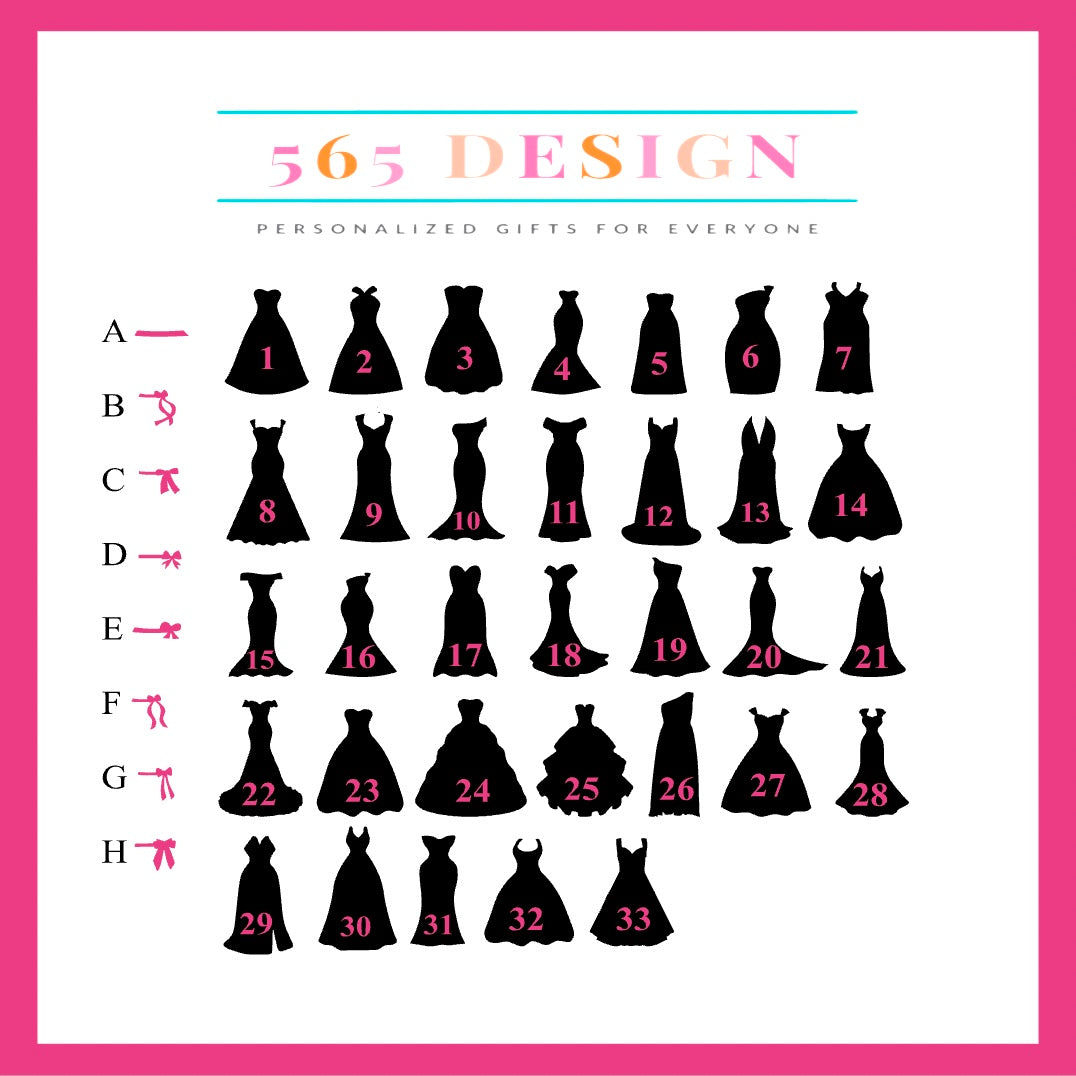 Dress and bow chart to choose the option closest to your wedding style.