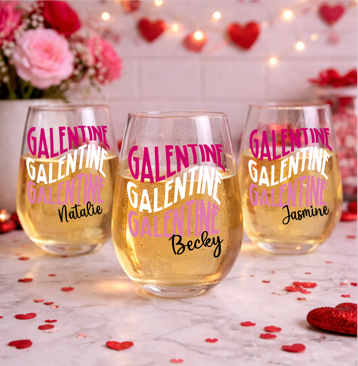 Galentine Stemless wine glass with name