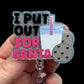 Badge holder with 'I Put Out For Santa' text, milk and cookie charms 