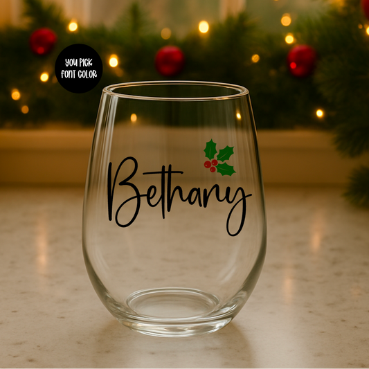 Mistletoe Wine Glass personalized with name