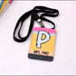 Colorful lanyard with a badge holder featuring a letter