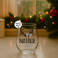 Clear 15oz glass with personalized design of antlers and bow, featuring a name on it