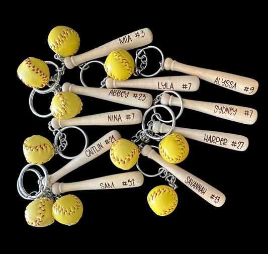 Softball Bats w/ball Keychains