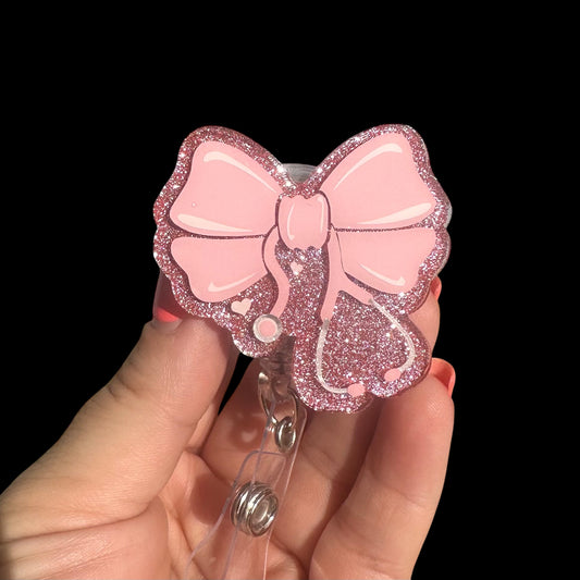 Coquette Pink Nurse Bow Badge Reel