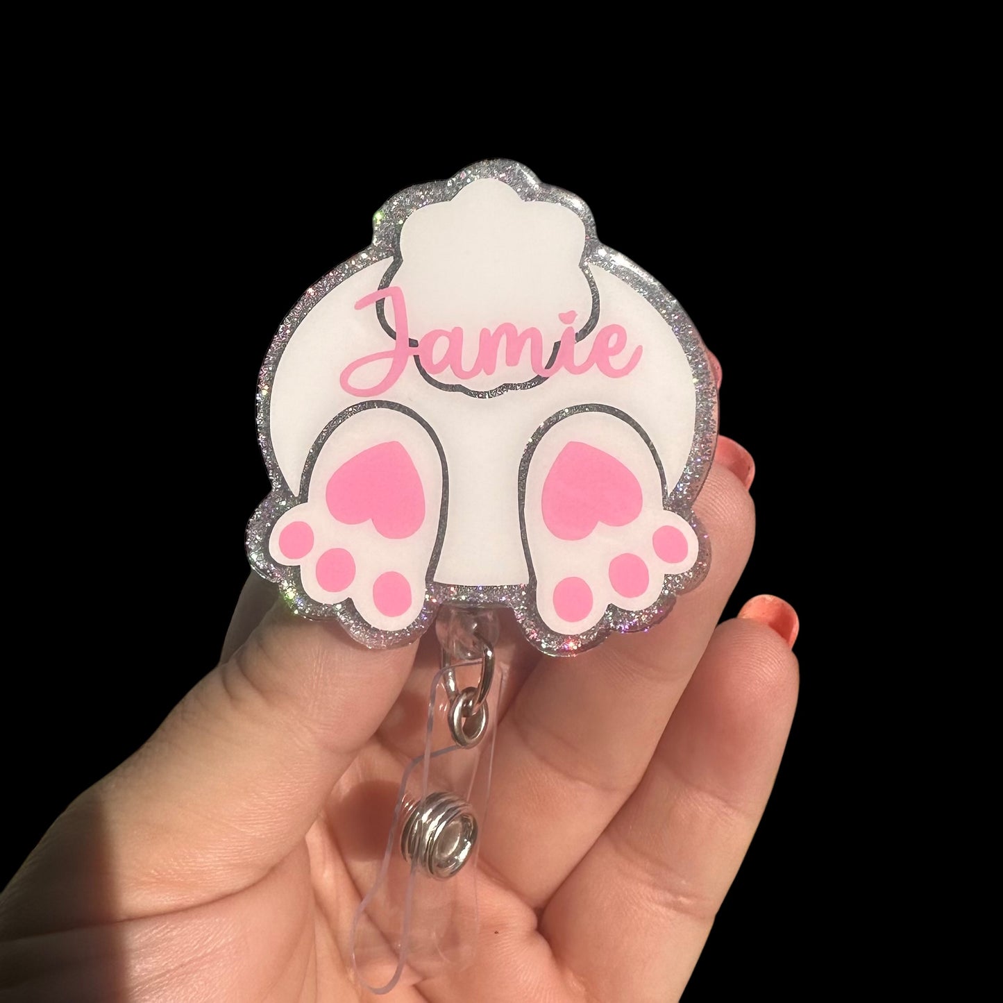 Bunny Butt Badge Reel Personalized