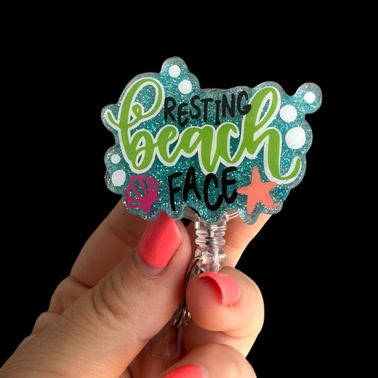 Resting Beach Face Summer Badge Reel