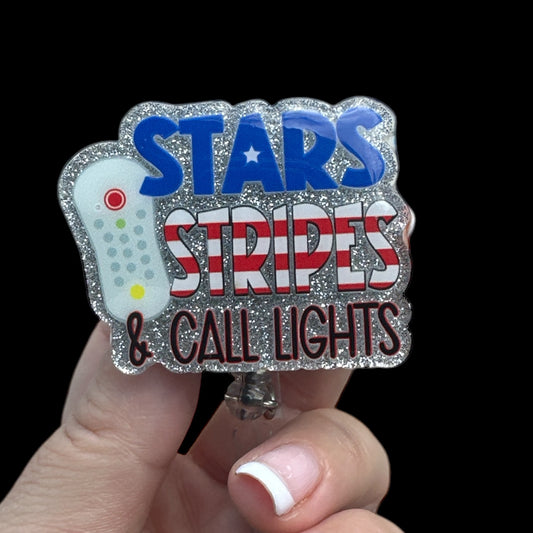 Stars Stripes and Call Lights Badge Reel