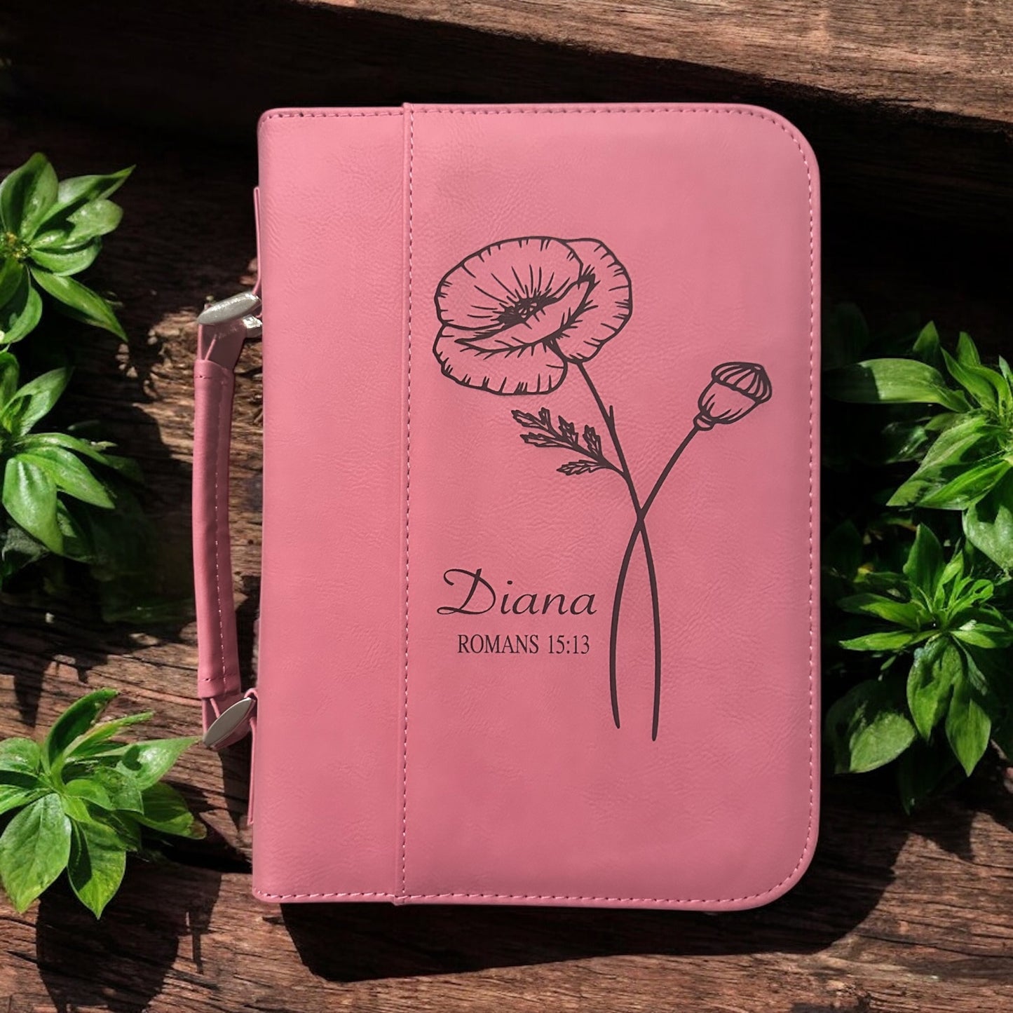 Leather Bible Cover with Birth Flower, Engraved Bible Cover, Personalized Bible Case
