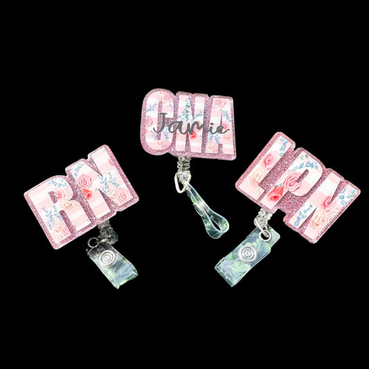 Custom Title Name Badge with Flowers