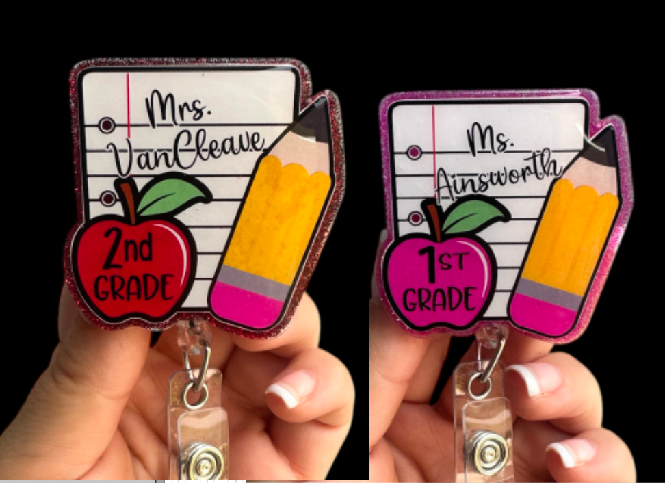 Notebook Paper Teacher Badge Reel