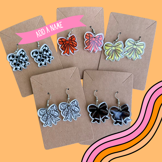 Bow earrings with a sport ball printed to the bow