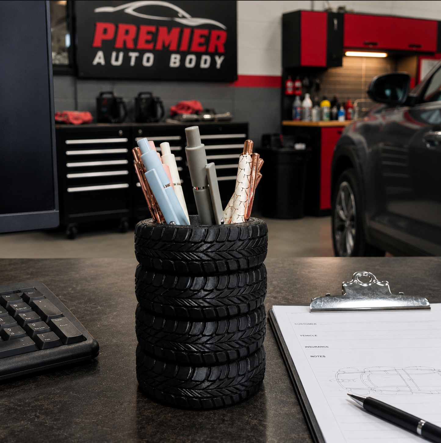 Staked Tire Pen Holder Auto body gift