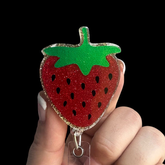 Strawberry-shaped badge holder 
