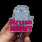 Cat-shaped keychain with 'Stressin MEOWT' text 
