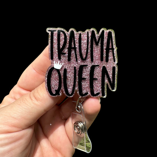 Trauma Queen Badge Reel, Funny Badge Reel for Healthcare Worker, Retractable ID Badge Holder, Hospital Staff Gift, Nurse Badge Feel
